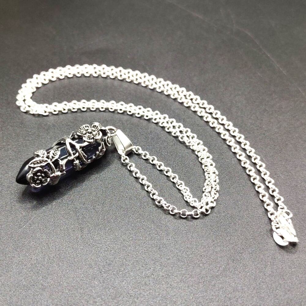925 Silver Necklace W/ Purple Amythest Crytsal Floral Anniversary Birthday Gift